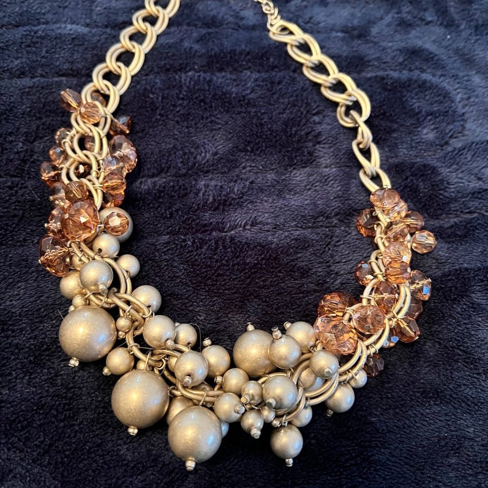 LOFT Necklace - Amber & Gold Beads on Gold Chain - 21" fully extended